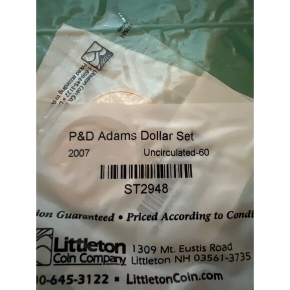 2007 John Adams Uncirculated-60 P&D Dollar Coin Set Littleton Coin Company - Picture 2 of 3